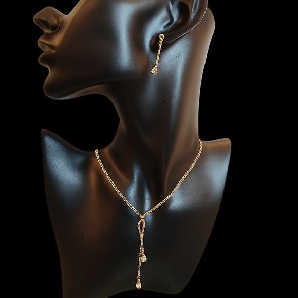 Nine West Gold Tone Crystal Necklace and Earring Set - Picture 1 of 7